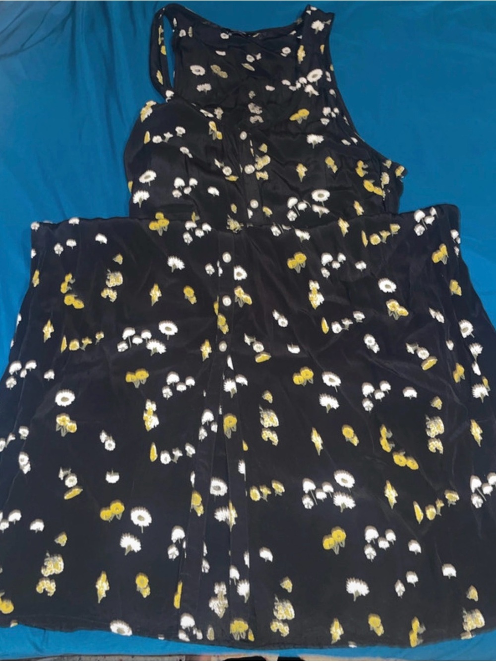 Lucky Brand Black Long Summer Dress with White and Yellow Floral Print Accents